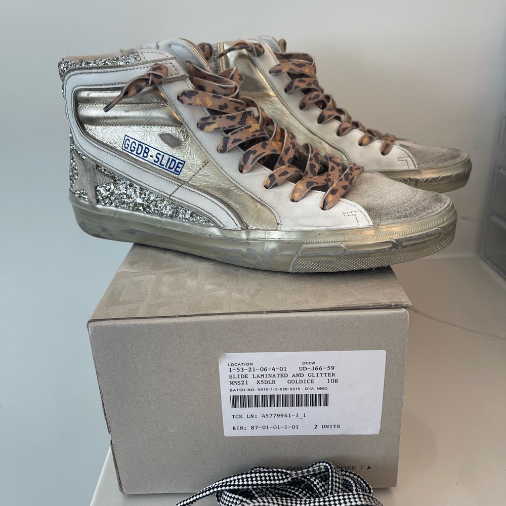 Golden Goose slide laminated and glitter size 40